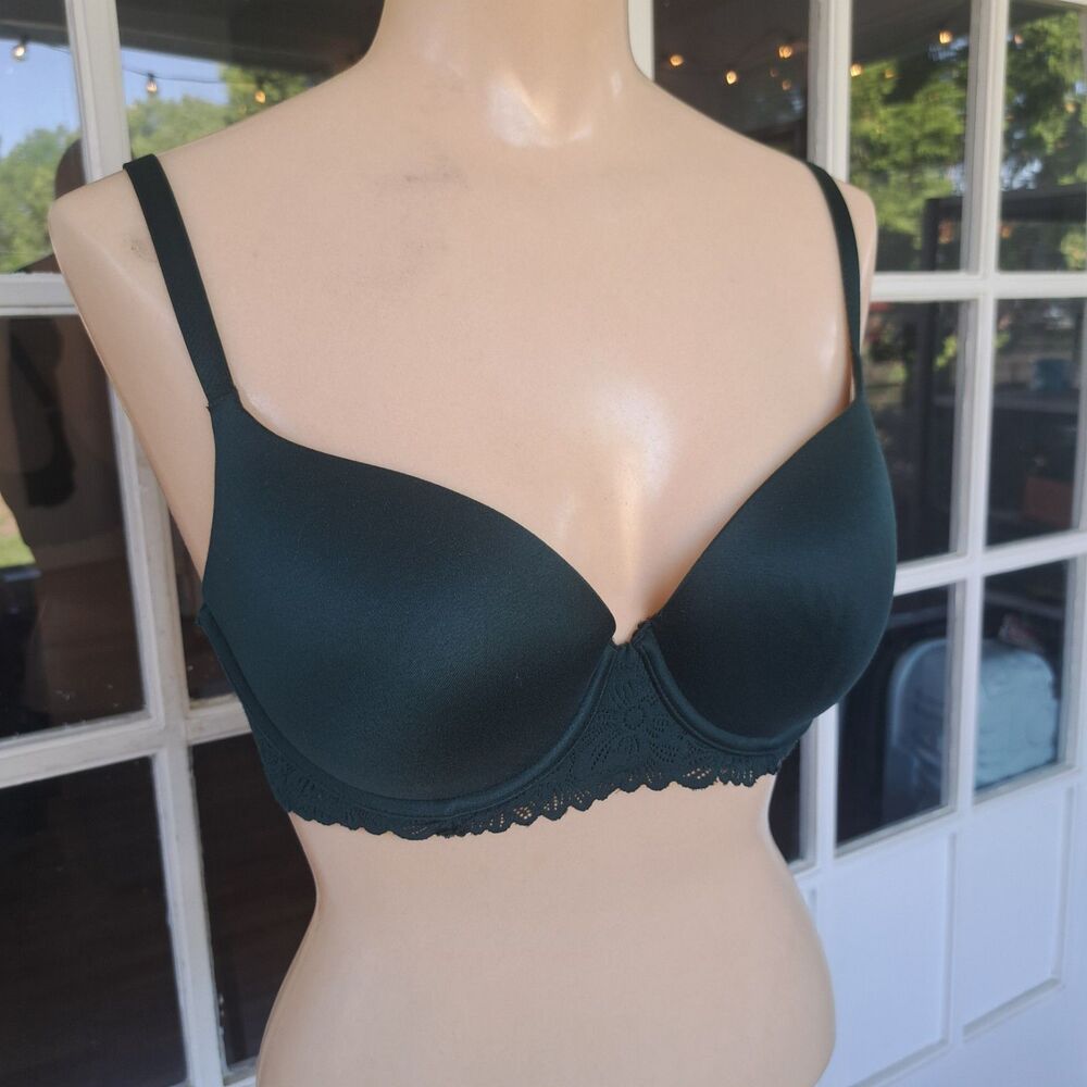 Aerie Bra Sunnie Demi Dark Green Lace Molded Cup 32DD Womens
